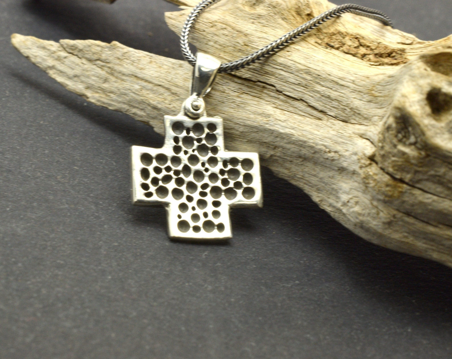 Sterling Silver Cross Necklace Square Cross Pendant With Dot - Etsy