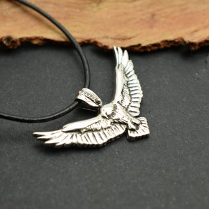 Sterling silver eagle necklace, flying eagle pendant rustic wild life eagle jewelry, unisex artisan solid big eagle charm