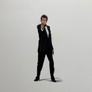 Limited edition Art Print of &#39;GUNBARREL - PIERCE BROSNAN&#39; from the original gouache painting by Chris Naylor