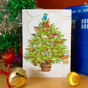 The Time Traveller's Christmas Tree Kerstkaarten set van 5 met enveloppen