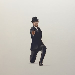 Limited edition Art Print of &#39;GUNBARREL - GEORGE LAZENBY&#39; from the original gouache painting by Chris Naylor