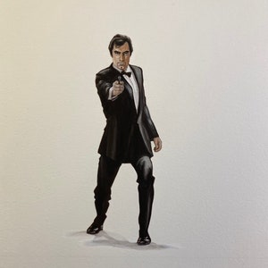 Limited edition Art Print of &#39;GUNBARREL - TIMOTHY DALTON&#39; from the original gouache painting by Chris Naylor