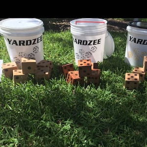 Yardzee Lawn Dice , Bucket and dry erase score sheets included Customized Personalized Name or team colors image 1