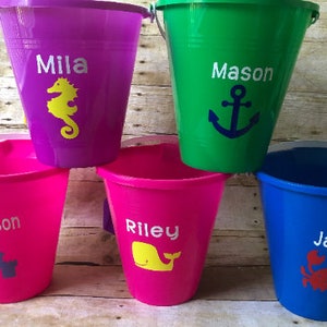 Personalized Beach Pail with Shovel ! Custom anything you want ! Perfect for Birthday Parties,classes ,summer  or Vacations !