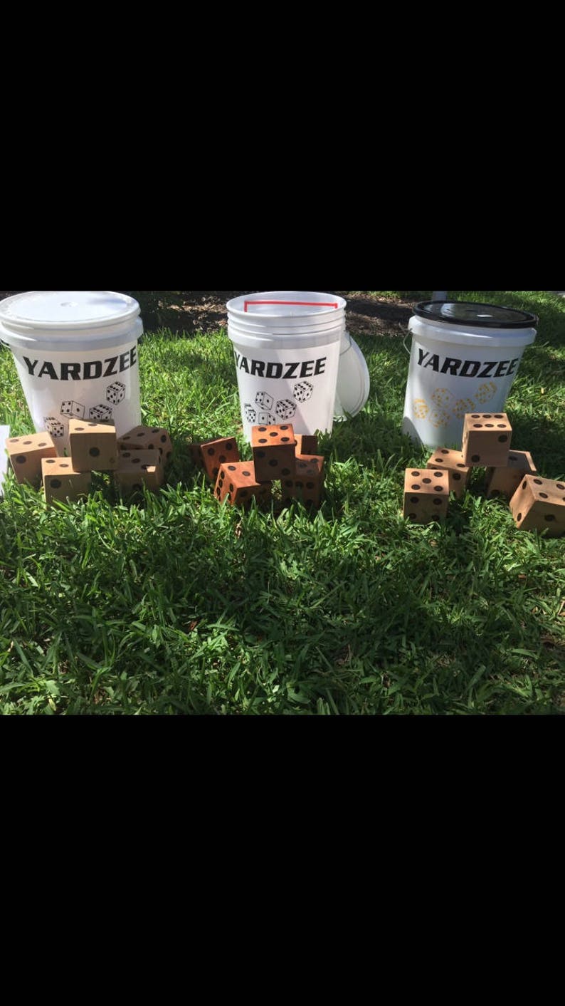 Yardzee Lawn Dice , Bucket and dry erase score sheets included Customized Personalized Name or team colors image 1