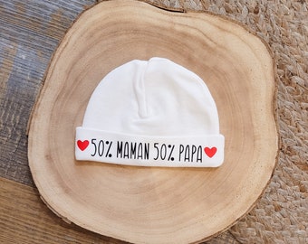 Customizable birth cap for baby - theme 50 mom 50 dad