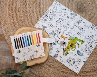 Pochette à crayons pour enfant - thème animaux de la savane