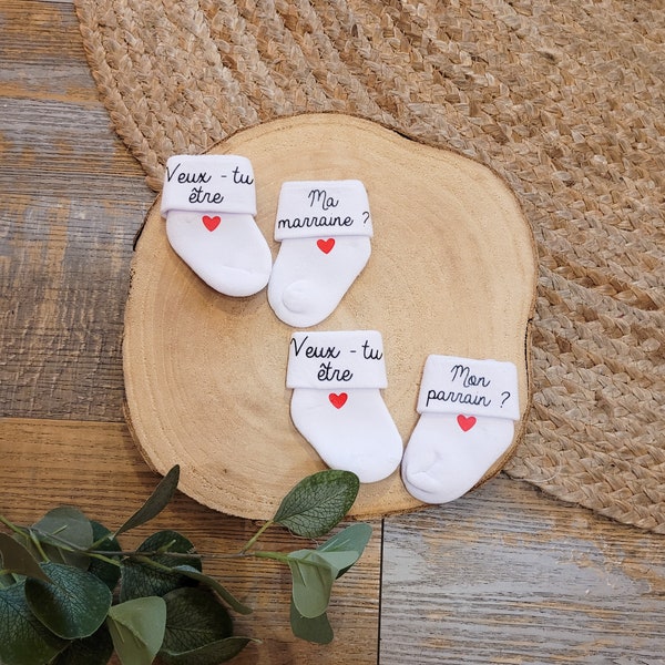 Customizable baby socks - godfather and godmother announcement theme