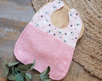 Bavoir grand modèle en coton pour bébé - thème oursons roses