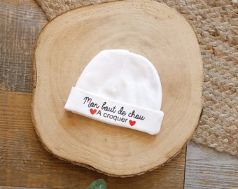 Bonnet de naissance personnalisable pour bébé - thème Mon petit bout de chou à croquer