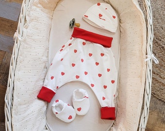 Sarouel évolutif en coton pour bébé - thème petits coeurs