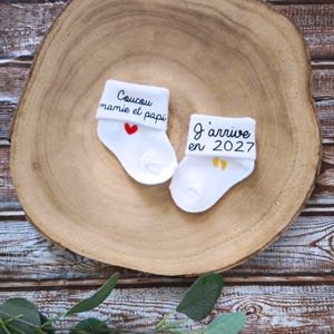 Aanpasbare sokken voor de aankondiging van je zwangerschap - thema "Ik kom in 2026-2027". afbeelding 11