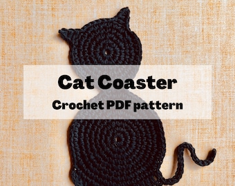 Schema all'uncinetto per sottobicchiere a forma di gatto: applicazione di Halloween (download digitale PDF)