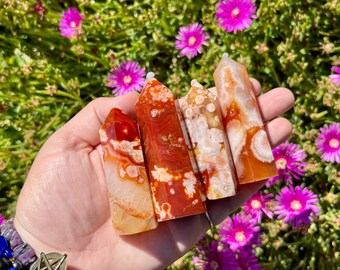 Carnelian Flower Agate Tower - Healing Crystal - Growth, Divine Feminine, Confidence, Empowerment