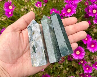 Moss Agate Tower - Healing Crystal - Abundance, Strength, Peace, Balance - Choose Your Own