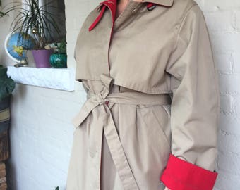 Lined trenchcoat with color blocking red detailing rain jacket trench coat