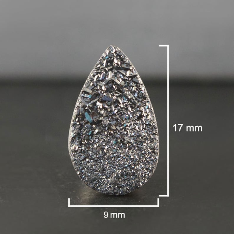 DS0776 17 x 9 mm Druzy for Jewelry Making /& Wire Wrapping Pear Shape Cut Flat Druzy Cabochon Sparkling Drusy Gemstone Black Knight