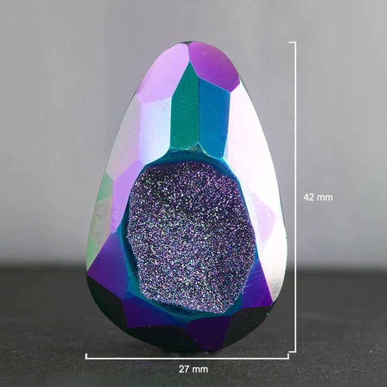 Sparkling Druzy Gemstone-DS0567 PurpleTeal Pear Peacock Purple Druzy Faceted Window Druzy 42x27mm Druzy Cabochon set for wire wrapping