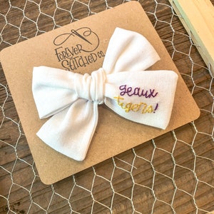 Geaux Tigers Bow | Football Bow | Embroidered Bow | Team Bow | Custom Bow | Linen Bow | Bow Clip | Baby Bow | Toddler Bow | Hair Clip