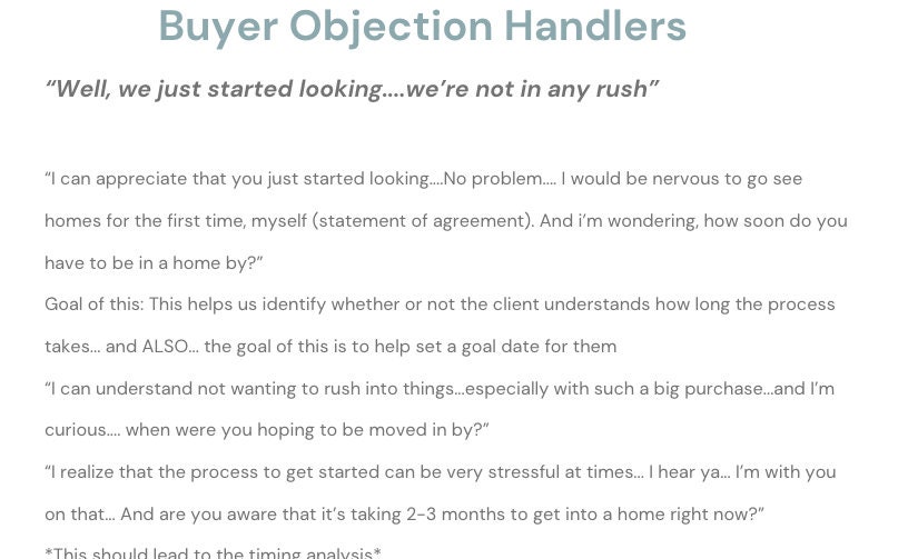 Buyer & Seller Scripts, Consultations, Objection Handlers, Real Estate