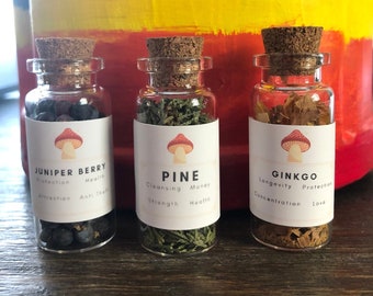 Set 3 Mix & Match 10 ml glass herb vial set / Apothecary Jars / Pick Your Own 3 / Dried Herbs Plants Flowers Set