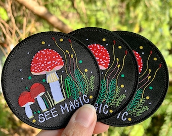 Mushroom Patch | Twill | Woven | Iron-On | Appliqué | Clothing | Nature | Fungi | Magic | Fashion