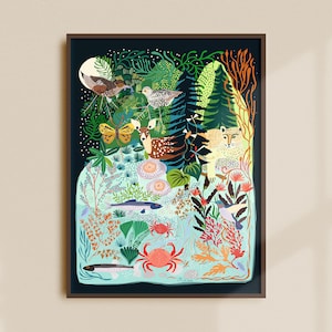 BC Wildlife Art Print | Forest Art | Ocean Art | Nature Art | Pacific Northwest| Plants and Animals | Canada Art| British Columbia| Island