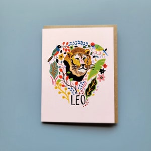 Cartão do Zodíaco de Leo de <br> Crie Seu Próprio Produto! Cartão de aniversário do sinal da astrologia | Cartão em branco| Cartão de celebração | Espiritual|Leão| Floral|Natureza