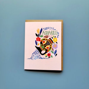 Carte de voeux du zodiaque Verseau | de signe du zodiaque | carte d'anniversaire | Carte vierge| Célébration|Spirituel|Cruche|À fleurs|Rose