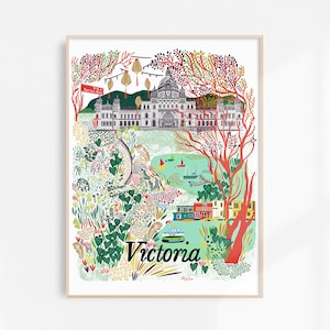 Victoria-kunstafdruk | Butchart-tuinen | Illustratie Vancouvereiland | Wanddecoratie Brits-Columbia | Canadese kunst| Pacific Northwest