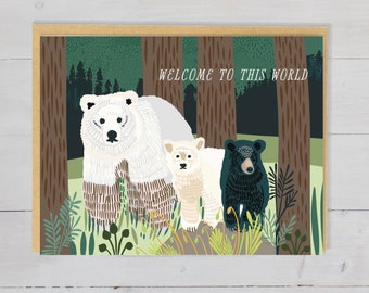 Welcome to this World Greeting Card | New Baby Card, Greeting Card, Bears, New Born