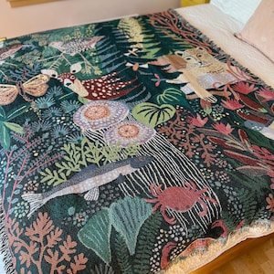 太平洋岸北西部の織りブランケット | タペストリー、壁掛け、織りアート、スローブランケット、自然、森林、野生動物、室内装飾、インテリアデザイン