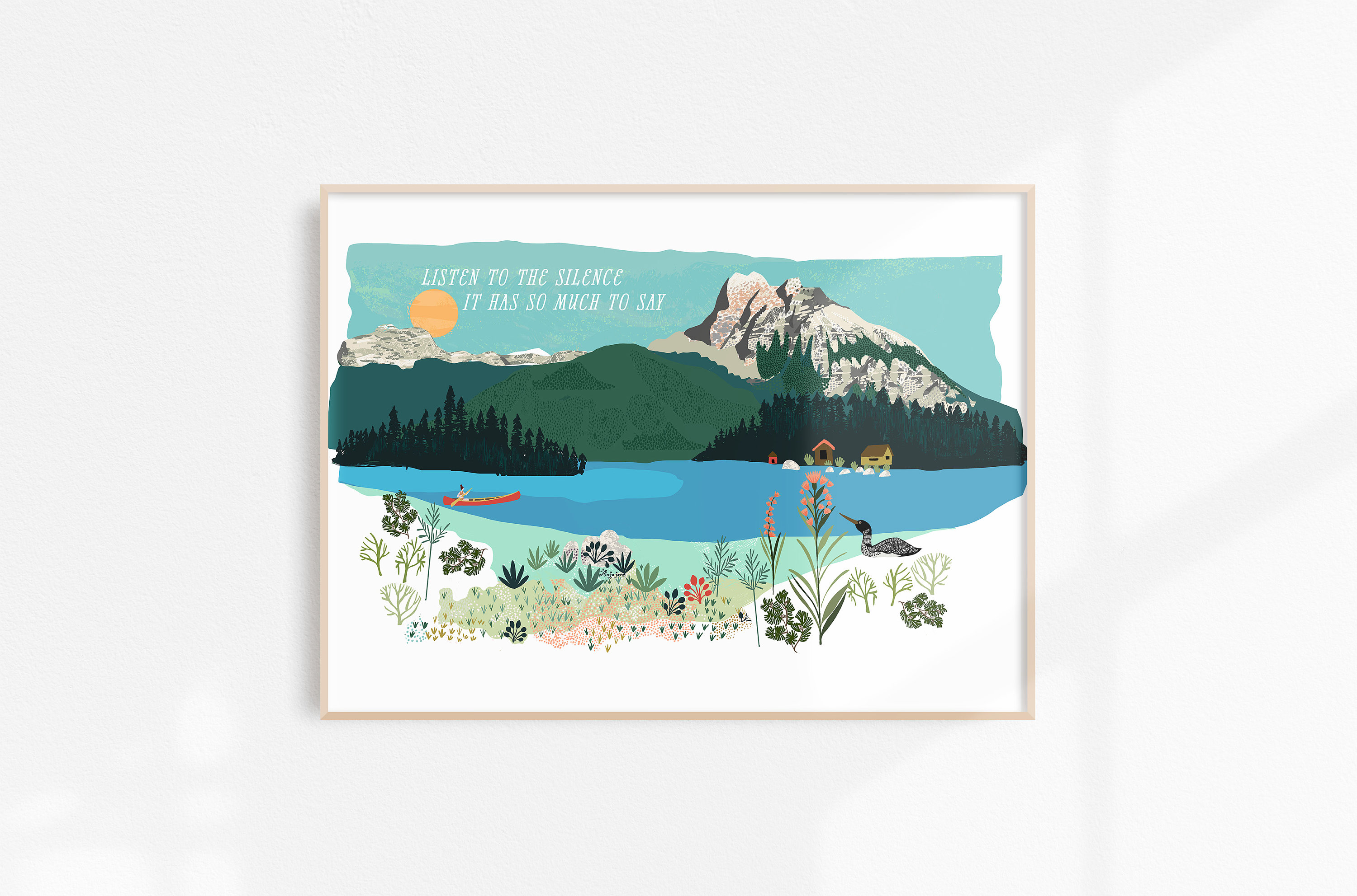 Listen to the Silence Art Print | Emerald Lake British Columbia | Canoe| Lake | Mountain| Quotes| Rumi| Nature Art| Landscape| Canada
