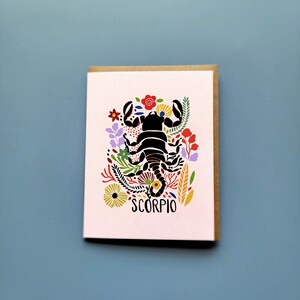 Carte de voeux du zodiaque du Scorpion | de signe d'astrologie | Carte d'anniversaire | Carte vierge| Scorpion|Rose|Floral|Spirituel