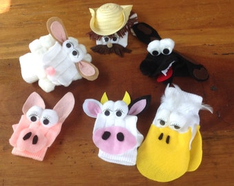 Set of 6: OLD MACDONALD'S FARM hand puppets