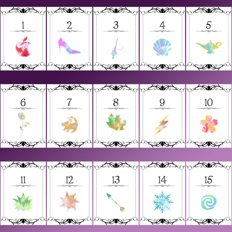 disney themed table numbers royal edition set of 15 etsy