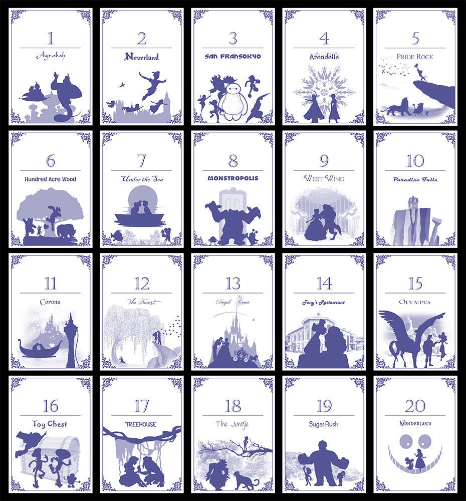 disney themed table numbers classic edition set of 20 etsy