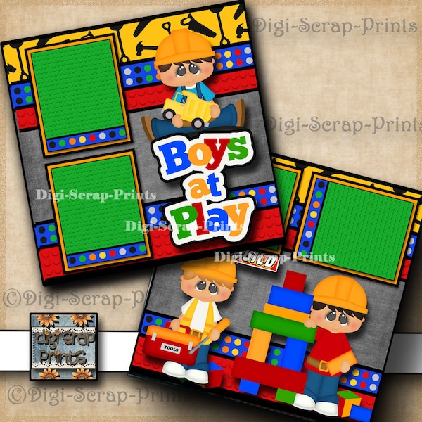 Boys at Play ~ Lego blocks 2 Printed 12X12 Pre-made Scrapbook Pages Quick EZ Pages Paper Premade Layout  Scrapbooking DigiScrapPrints A0117