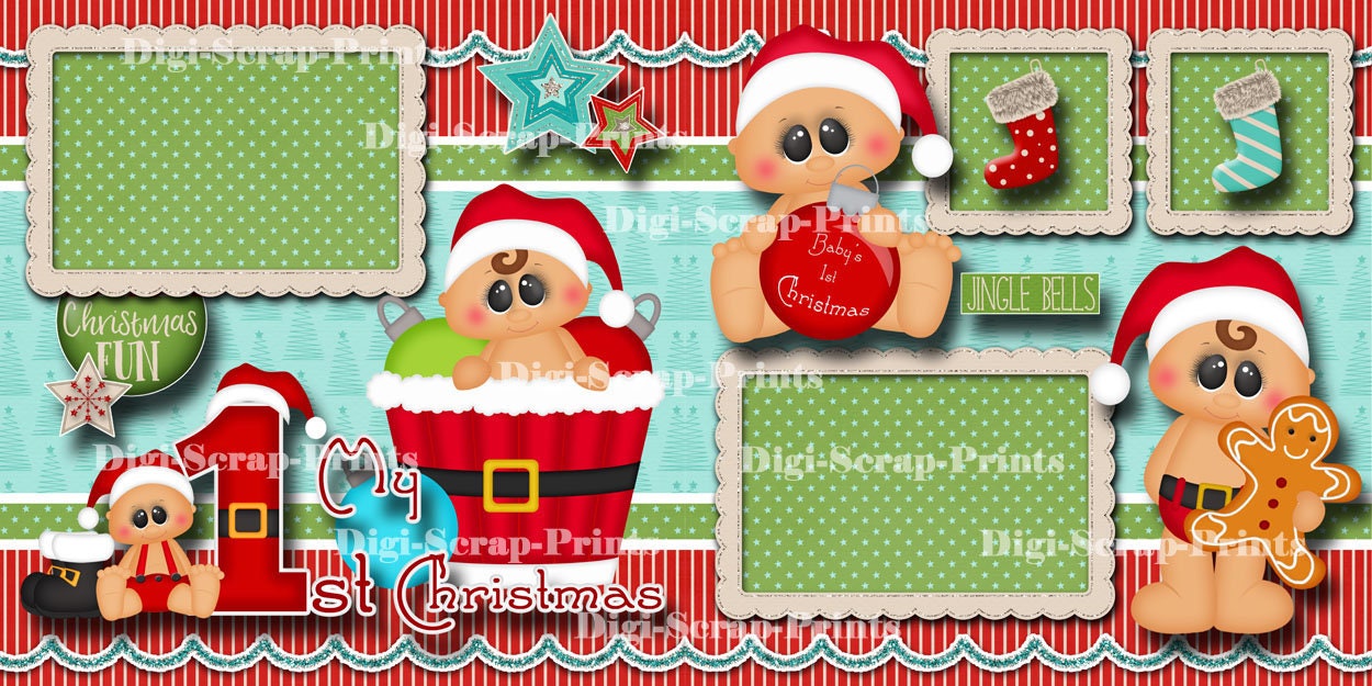 1st Christmas Baby ~ 2 Printed 12X12 Pre-made Scrapbook Pages Quick ...