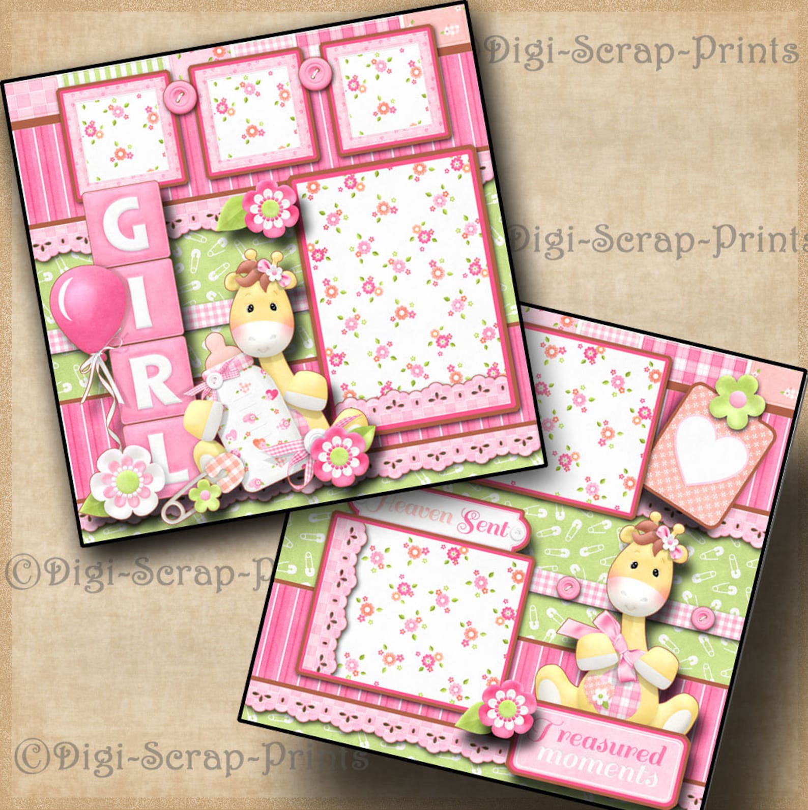 BABY GIRL 2 Printed 12X12 Premade Scrapbook Pages Quick Pages Digital