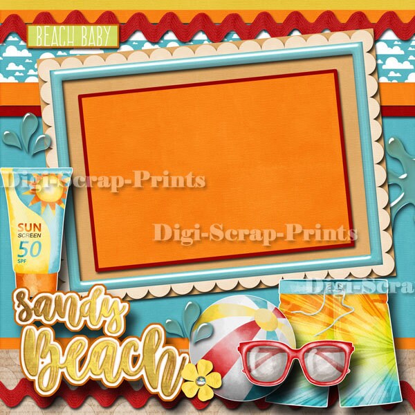 SANDY BEACH Ocean 2 Printed 12X12 Pre-made Scrapbook Pages Quick Ez ...
