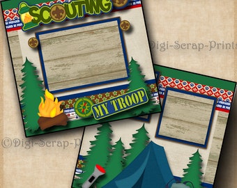 SCOUTING ~ Boy Scouts Cub ~ 2 Printed 12X12 Pre-made Scrapbook Pages Quick EZ Pages Paper Premade Layout  Scrapbooking DigiScrapPrints A0116