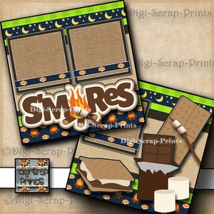 SMORES ~ Camping ~ 2 Printed 12X12 Pre-made Scrapbook Pages Quick EZ Pages Paper Premade Layout  Scrapbooking DigiScrapPrints A0114
