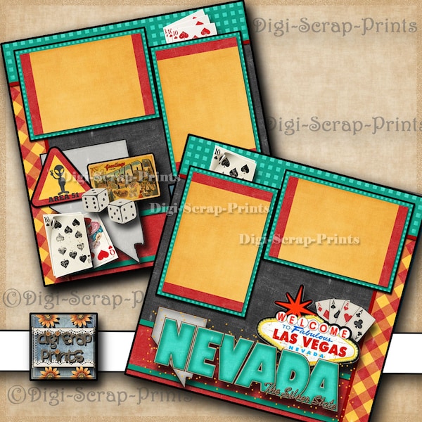 NEVADA  ~ Las Vegas  vacation 2 Printed 12X12 Pre-made Scrapbook Pages Quick Pages Paper travel Layout Premade By DigiScrapPrints A0473