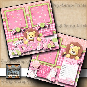 BABY GIRL ~  2 Printed 12X12 Pre-made Scrapbook Pages Quick Pages Digital Paper Premade Layout Paper Scrapbooking DigiScrapPrints A0059