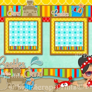SAND CASTLES Girl Beach Ocean Printed 12X12 Pre-made Scrapbook Pages ...