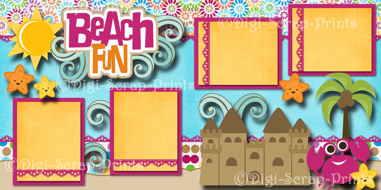 BEACH FUN Ocean Sand 2 Printed 12X12 Pre-made Scrapbook Pages Quick EZ ...