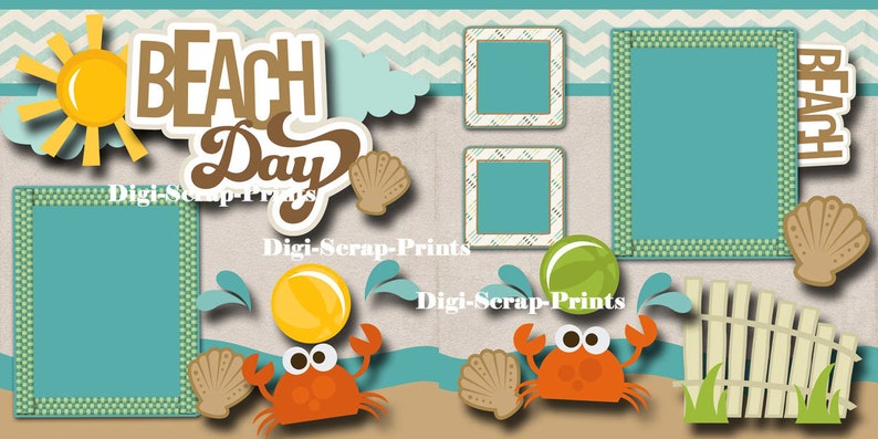 BEACH DAY Ocean Sand 2 Printed 12X12 Pre-made Scrapbook Pages Quick EZ ...