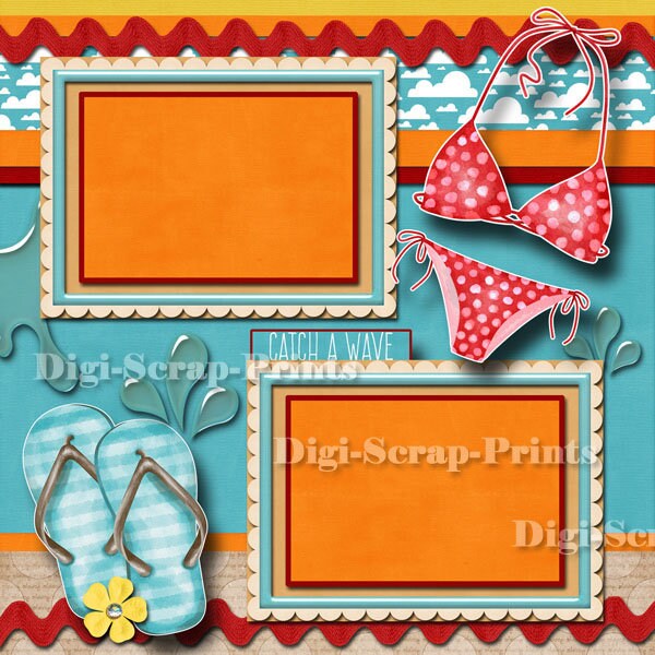 SANDY BEACH Ocean 2 Printed 12X12 Pre-made Scrapbook Pages Quick Ez ...