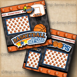 BASKETBALL ~ 2 Printed 12X12 Pre-made Scrapbook Pages Quick EZ Pages Digital Paper Premade Layout Paper Scrapbooking DigiScrapPrints A0080